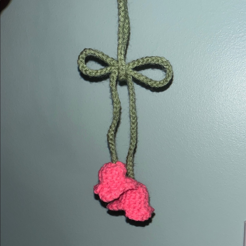 Handmade Pink and Green Lily of the Valley Crochet Hanging Decor
